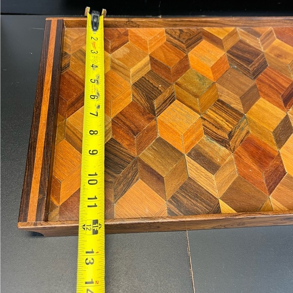 Vintage Tray Wooden Serving Tray Tan Brown - Picture 4 of 9